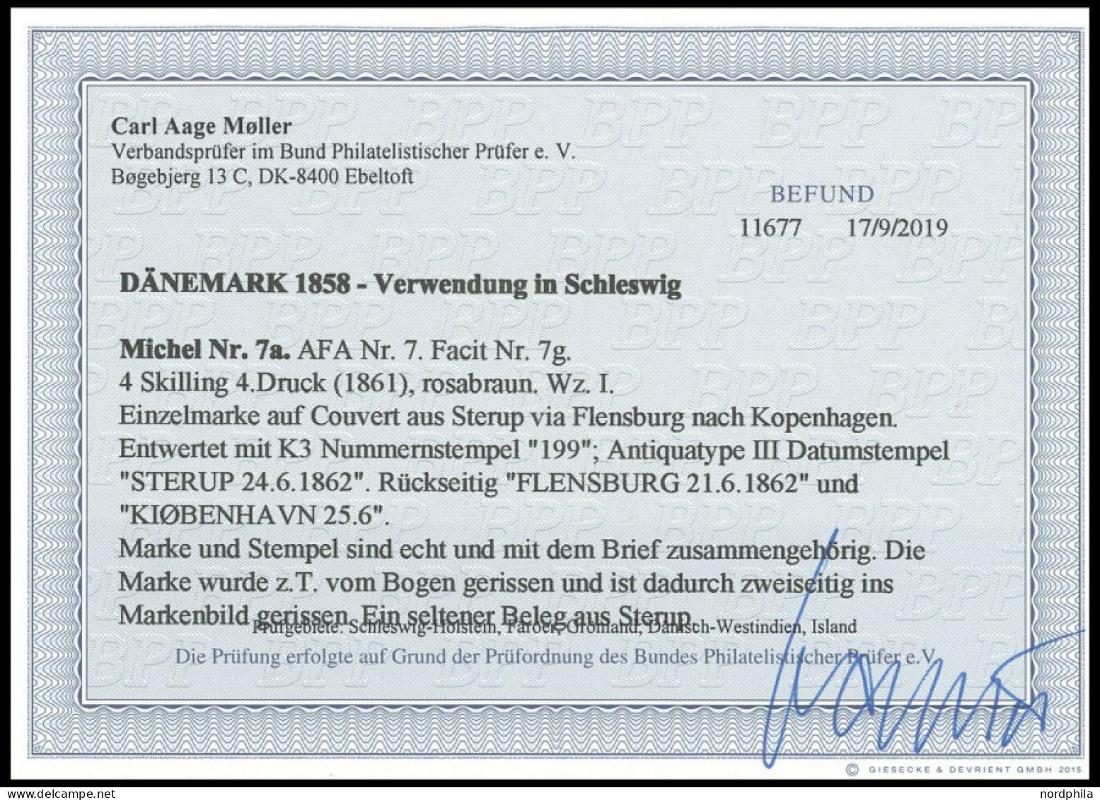 SCHLESWIG-HOLSTEIN DK 7a BRIEF, 199 (STERUP) Auf Kleinem Brief Nach Kopenhagen Mit 4 S. Orangebraun Liniert, Marke Schni - Schleswig-Holstein