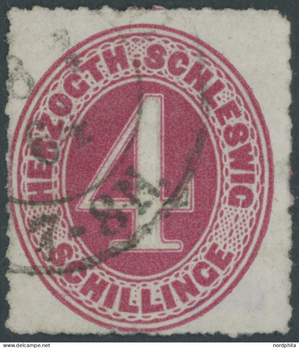 SCHLESWIG-HOLSTEIN 3 O, 1864, 4 S. Karminrot Mit Ortsstempel, Unbedeutende Knitter Sonst Pracht, Signiert, Mi. 1000.- - Schleswig-Holstein