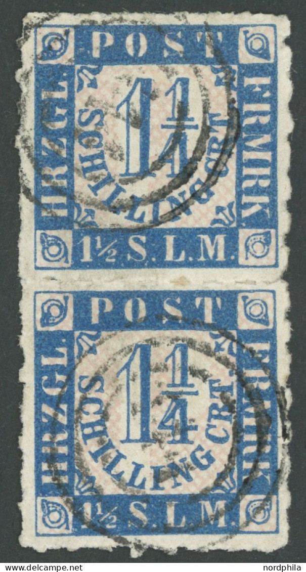 SCHLESWIG-HOLSTEIN 7 Paar O, 144 (REINBECK) Auf Senkrechtem Paar 11/4 S. Mittelblau/weißrosa, Pracht, Fotobefund C.A.M. - Schleswig-Holstein