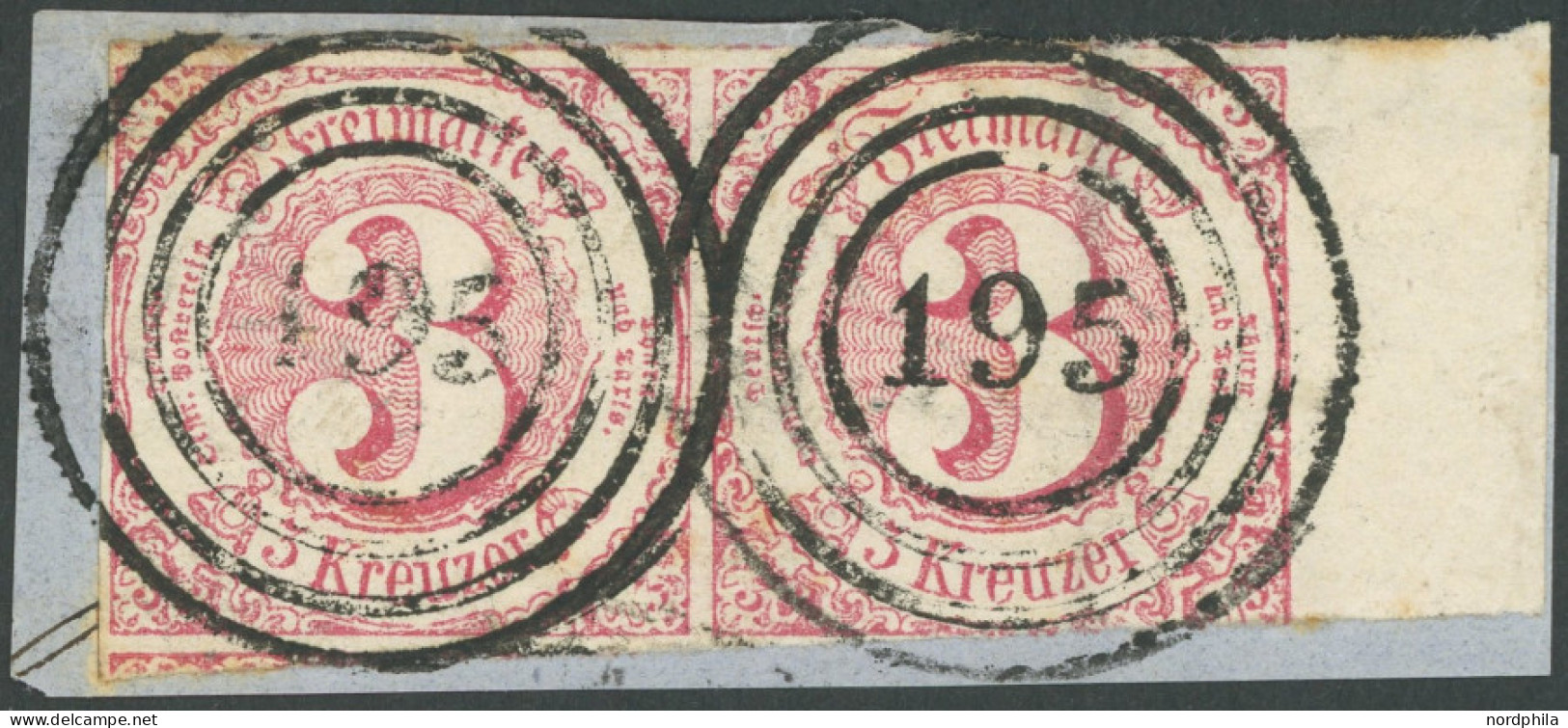 THURN Und TAXIS 32 Paar BrfStk, 1862, 3 Kr. Karminrot Im Waagerechten Paar Mit Breitem Rechten Rand, Idealer Nummernstem - Other & Unclassified