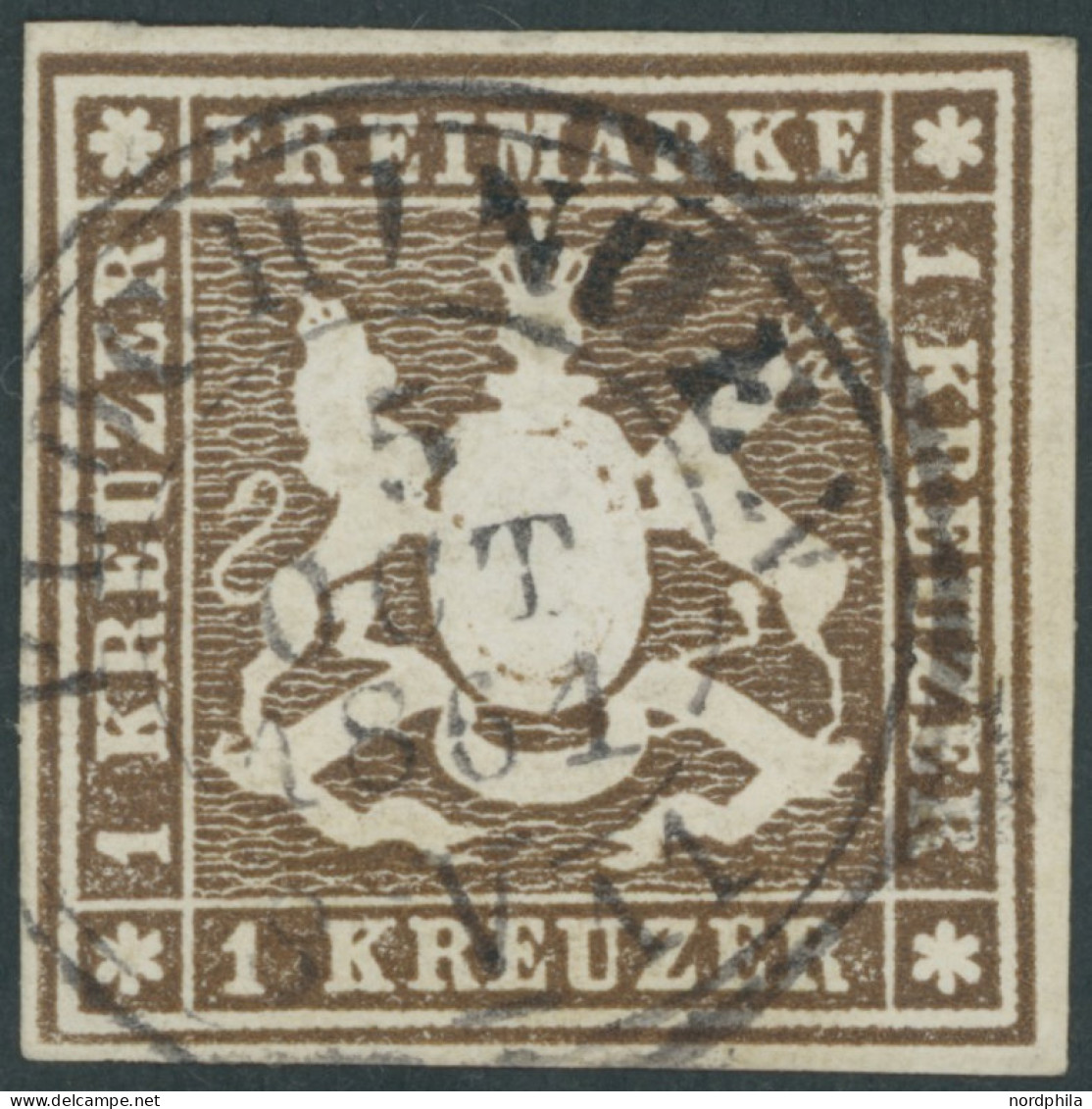 WÜRTTEMBERG 11a O, 1859, 1 Kr. Braun, Kabinett, Mi. 100.- - Otros & Sin Clasificación