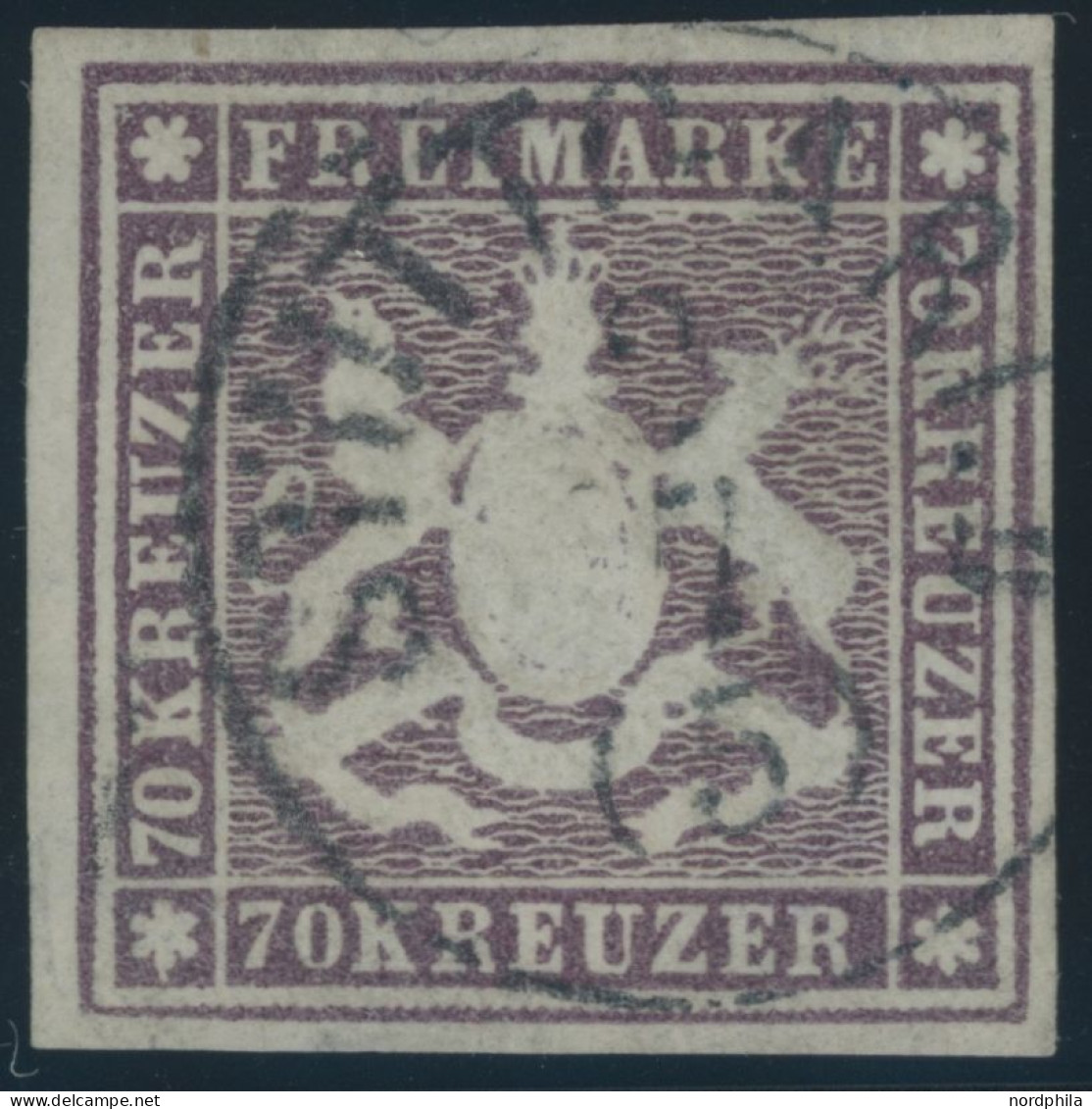 WÜRTTEMBERG 42a O, 1873, 70 Kr. Braunlila, Bogenfeld 3, Kleine Rückseitige, Teils Hinterlegte Schürfungen Sonst Farbfris - Altri & Non Classificati