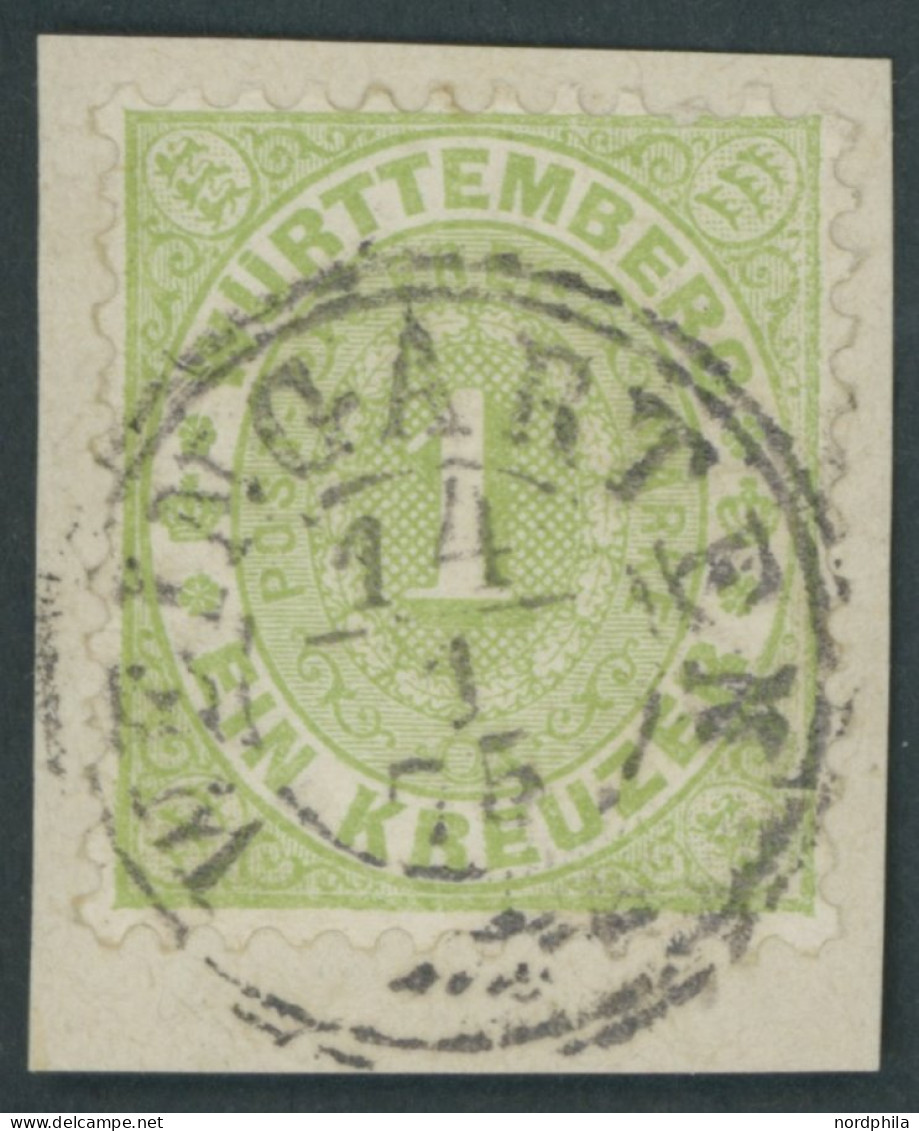 WÜRTTEMBERG 43 BrfStk, 1874, 1 Kr. Gelblichgrün, K3 WEINGARTEN, Prachtbriefstück - Andere & Zonder Classificatie