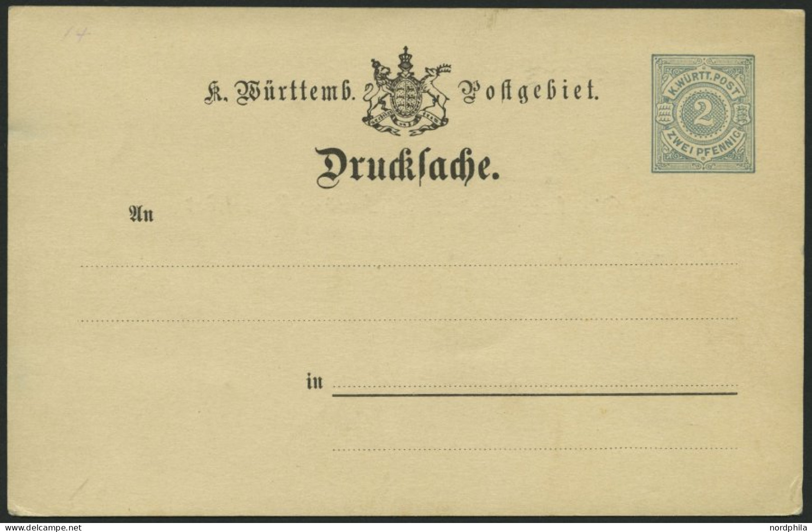 WÜRTTEMBERG DRP 6 BRIEF, 1893, 2 Pf., Rechteckiger Rahmen, Drucksachen-Postkarte, Mit Wappen, Ungebraucht, Feinst (rücks - Interi Postali