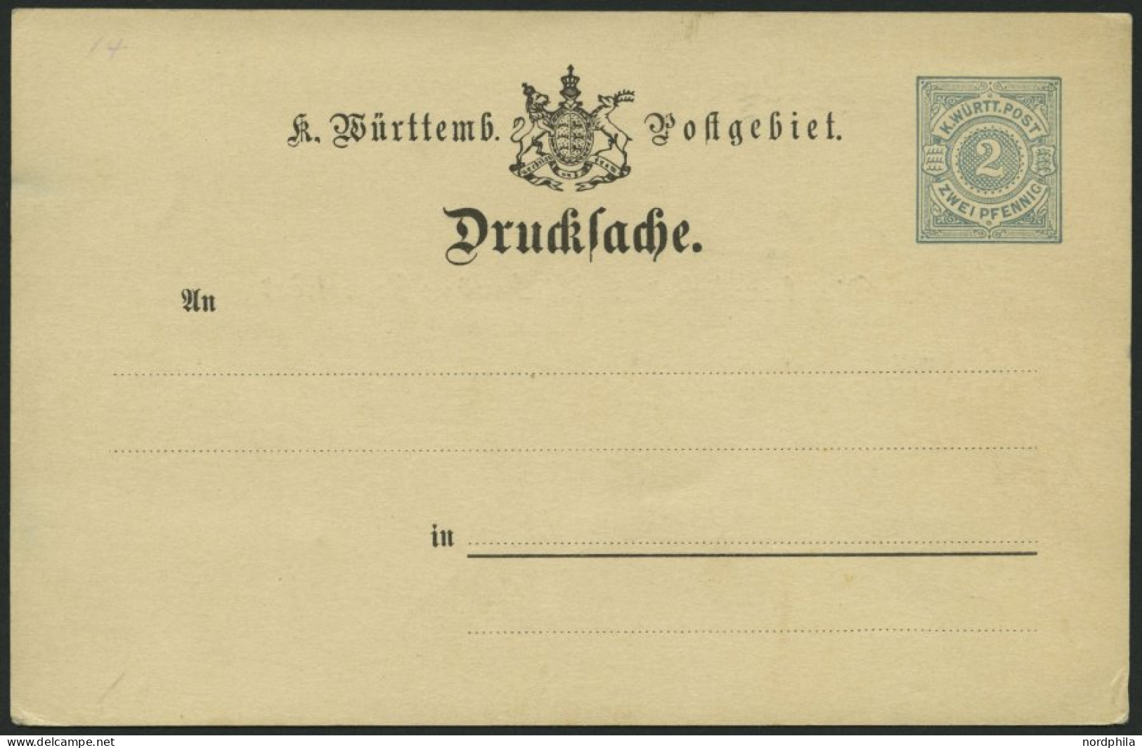 WÜRTTEMBERG DRP 6 BRIEF, 1893, 2 Pf., Rechteckiger Rahmen, Drucksachen-Postkarte, Mit Wappen, Ungebraucht, Feinst (rücks - Entiers Postaux