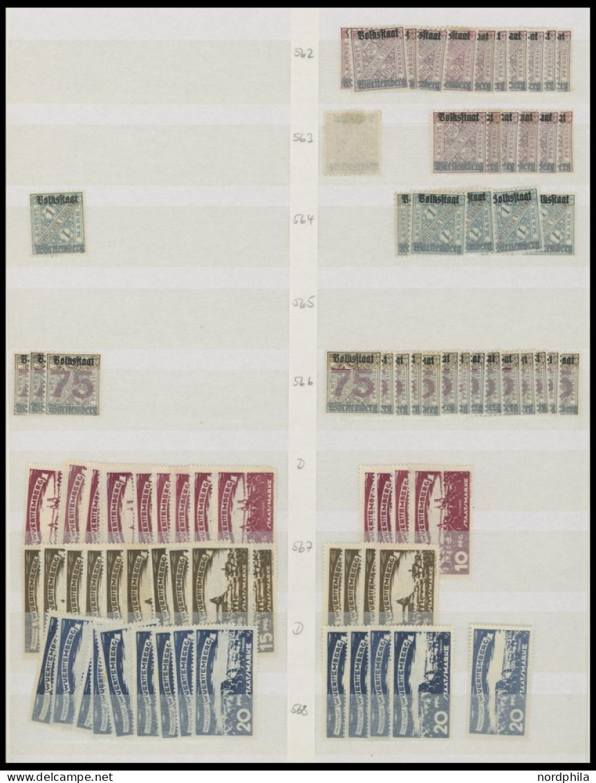 WÜRTTEMBERG 44-281 , , 1875-1923, gut sortierte reichhaltige Dublettenpartie Neue Währung und Dienstmarken I und II von 