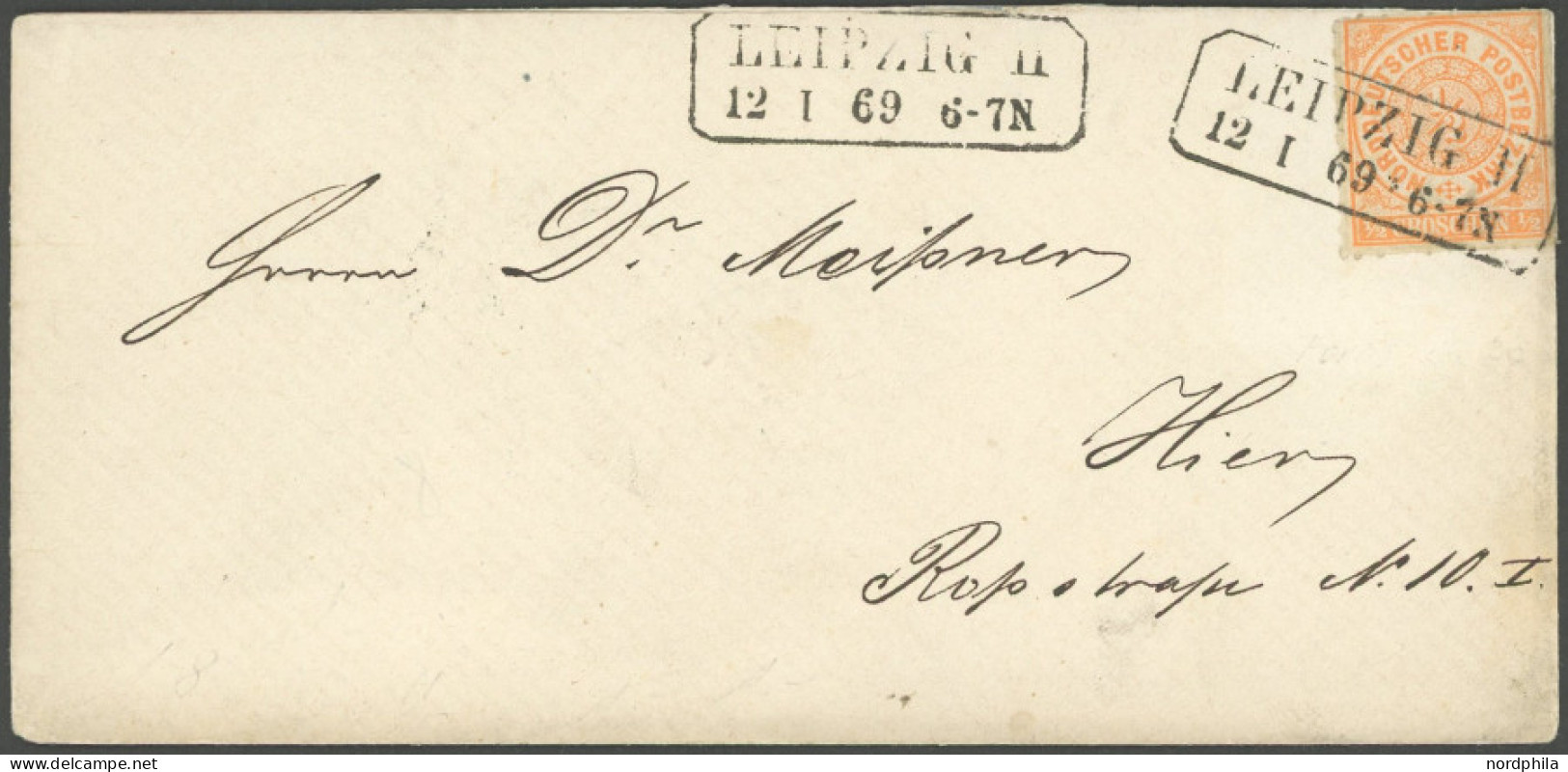 NDP 3 BRIEF, 1868, 1/2 Gr. Orange, Einzelfrankatur Auf Ortsbrief Mit R2 LEIPZIG II, Pracht - Andere & Zonder Classificatie