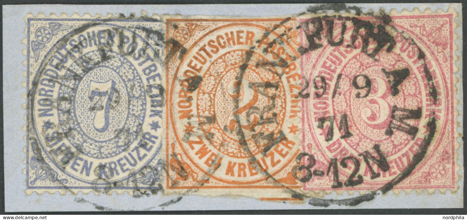 NDP 8,21/2 BrfStk, 1868/9, Dreifarben-Mischfrankatur Auf Briefstück, 2 Kr. Oben Scherentrennung Sonst Dekoratives Pracht - Andere & Zonder Classificatie