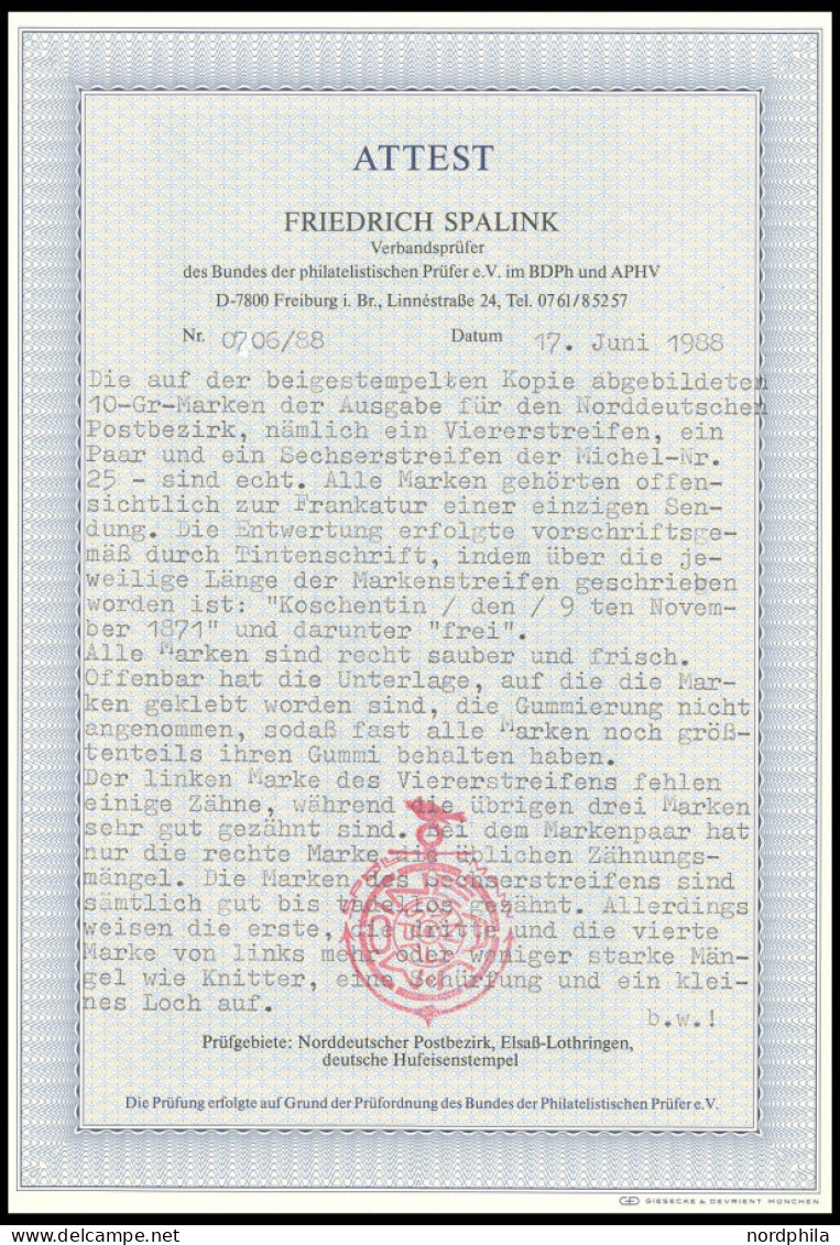 NDP 25 ~ , 1869, 10 Gr. Braungrau In Waagerechtem Sechserstreifen, Viererstreifen Und Paar, Alle Marken Gehörten Offensi - Otros & Sin Clasificación