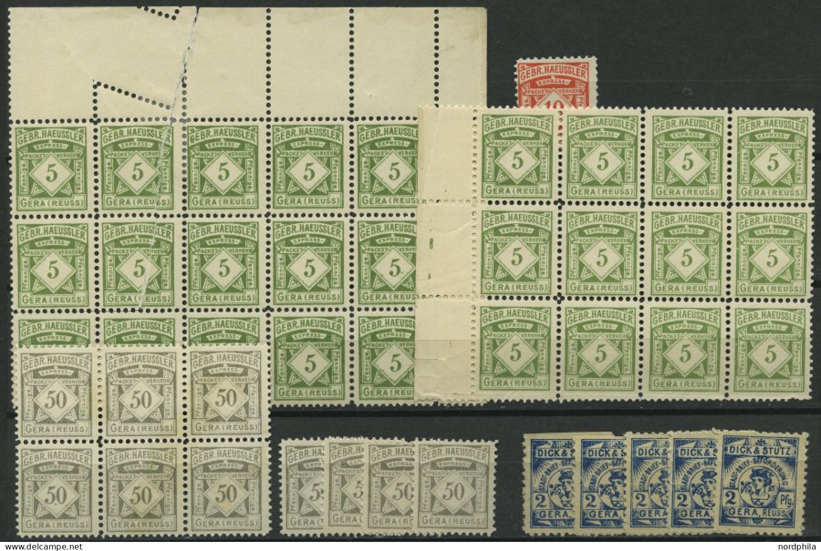 GERA ,, , 1885/90, Kleine Partie: A 1 , (12er-, 9er-Block Und 3er-Streifen), A 2 , A 5 (6er-Block, 4 Einzelmarken) Und 5 - Privatpost