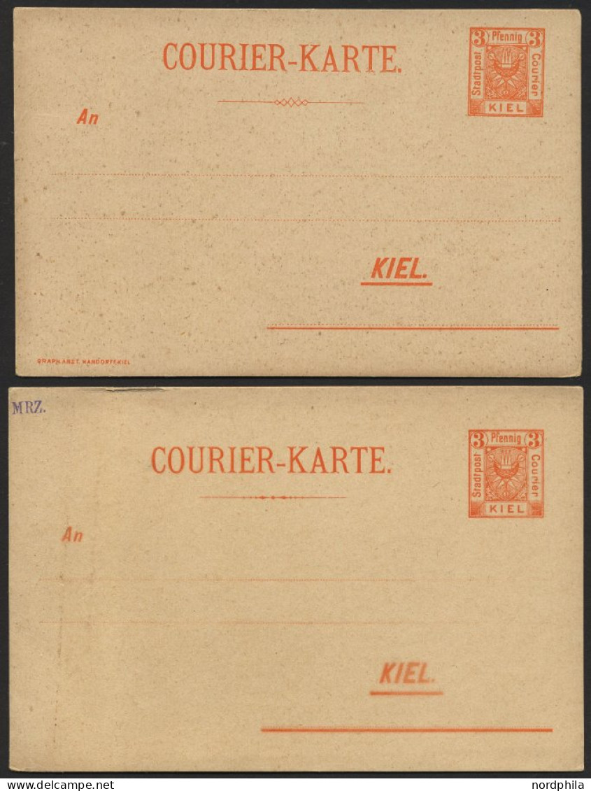 KIEL A P 27,28IB BRIEF, COURIER: 1899, 3 Pf. Orange, Mit Druckvermerk Und 3 Pf. Orange, Ohne Druckvermerk, Zierstrich Ty - Private & Lokale Post