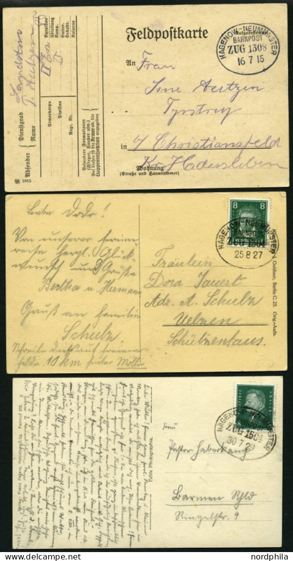 BAHNPOST Hagenow-Neumünster (verschiedene Züge Und Typen), 1901-1942, 9 Belege Feinst/Pracht - Maschinenstempel (EMA)