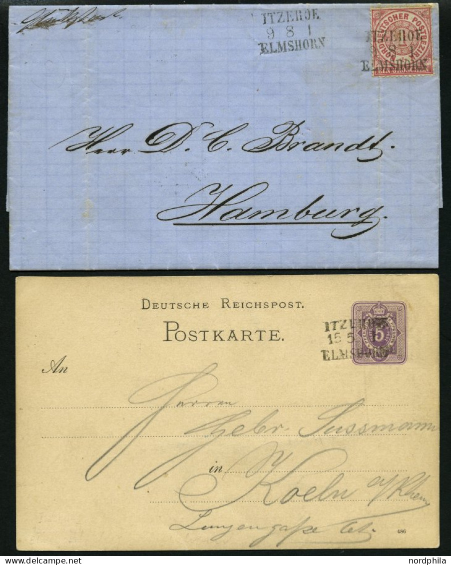BAHNPOST NDP 16,DR P 12 BRIEF, Itzehoe-Elmshorn, L3 Auf Brief Mit 1 Gr. Karmin Von 1870 Und Auf 5 Pf. Ganzsachenkarte Vo - Frankeermachines (EMA)
