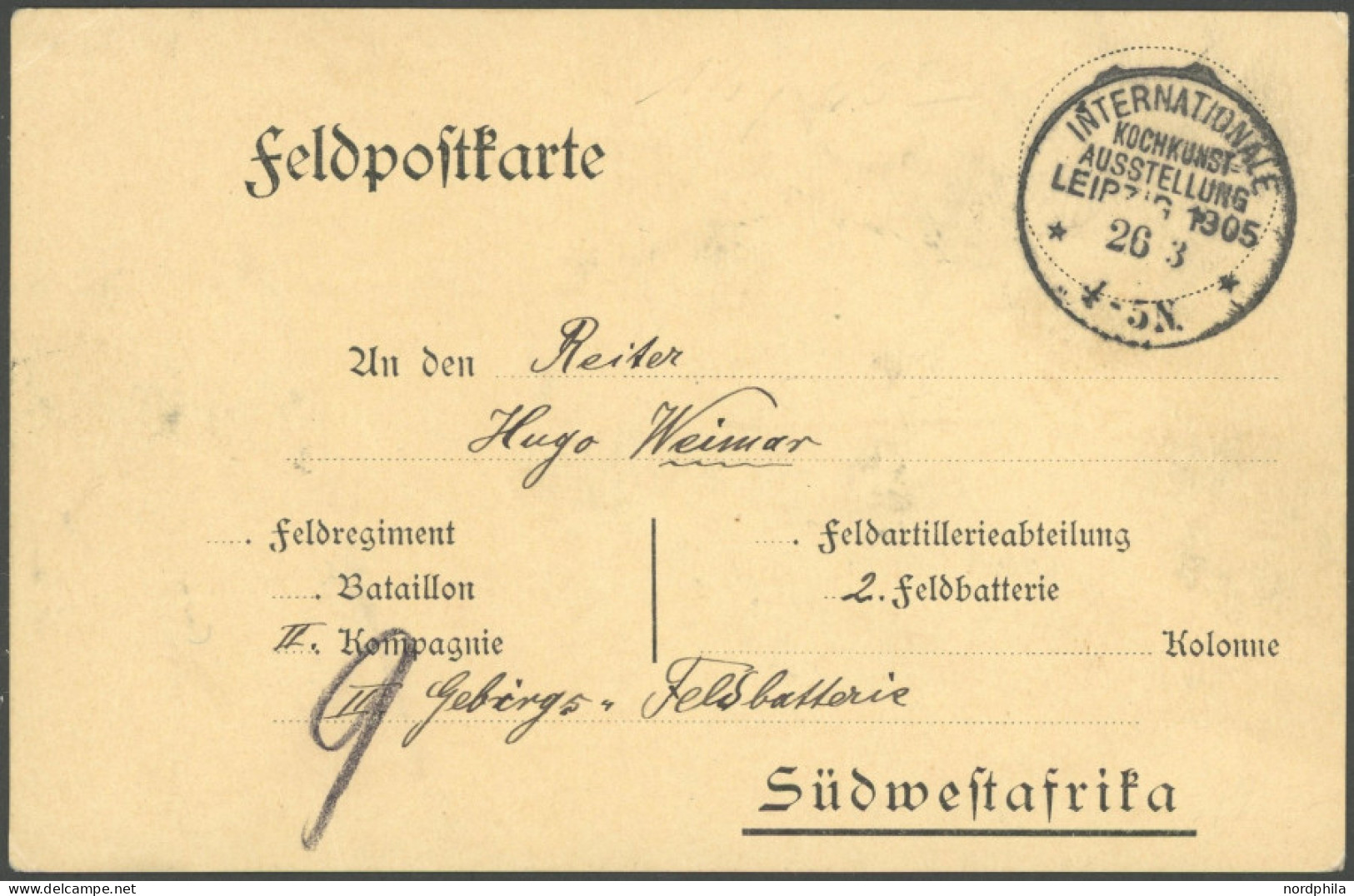 SST Bis 1918 12 BRIEF, INTERNATIONALE KOCHKUNST AUSSTELLUNG LEIPZIG, 23.3.1905, Auf Feldpost-Vordruckkarte, Pracht - Brieven En Documenten