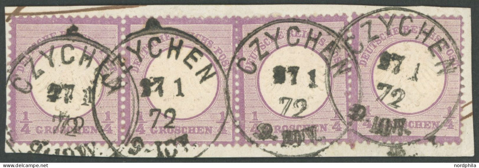 Dt. Reich 1 BrfStk, 1872, 1/4 Gr. Grauviolett Im Waagerechten Viererstreifen Auf Briefstück, Seltener K1 CZYCHEN, Fotoat - Andere & Zonder Classificatie