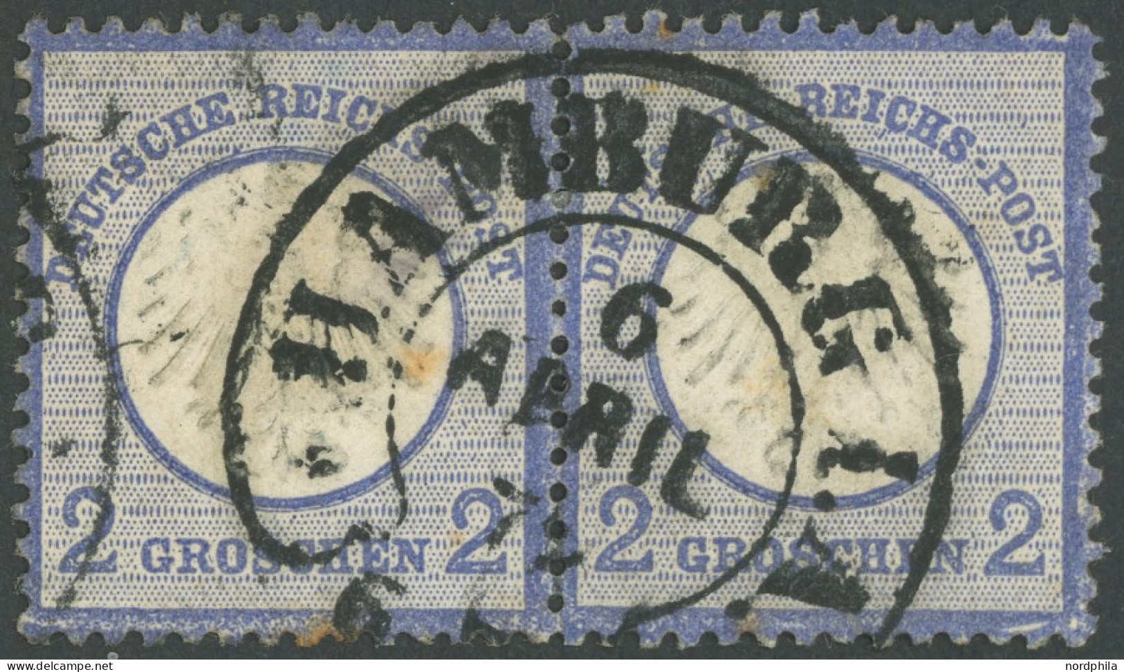 Dt. Reich 5 Paar O, 1872, 2 Gr. Ultramarin Im Waagerechten Paar, Hufeisenstempel HAMBURG I.A. (Sp 17-4), Feinst - Sonstige & Ohne Zuordnung