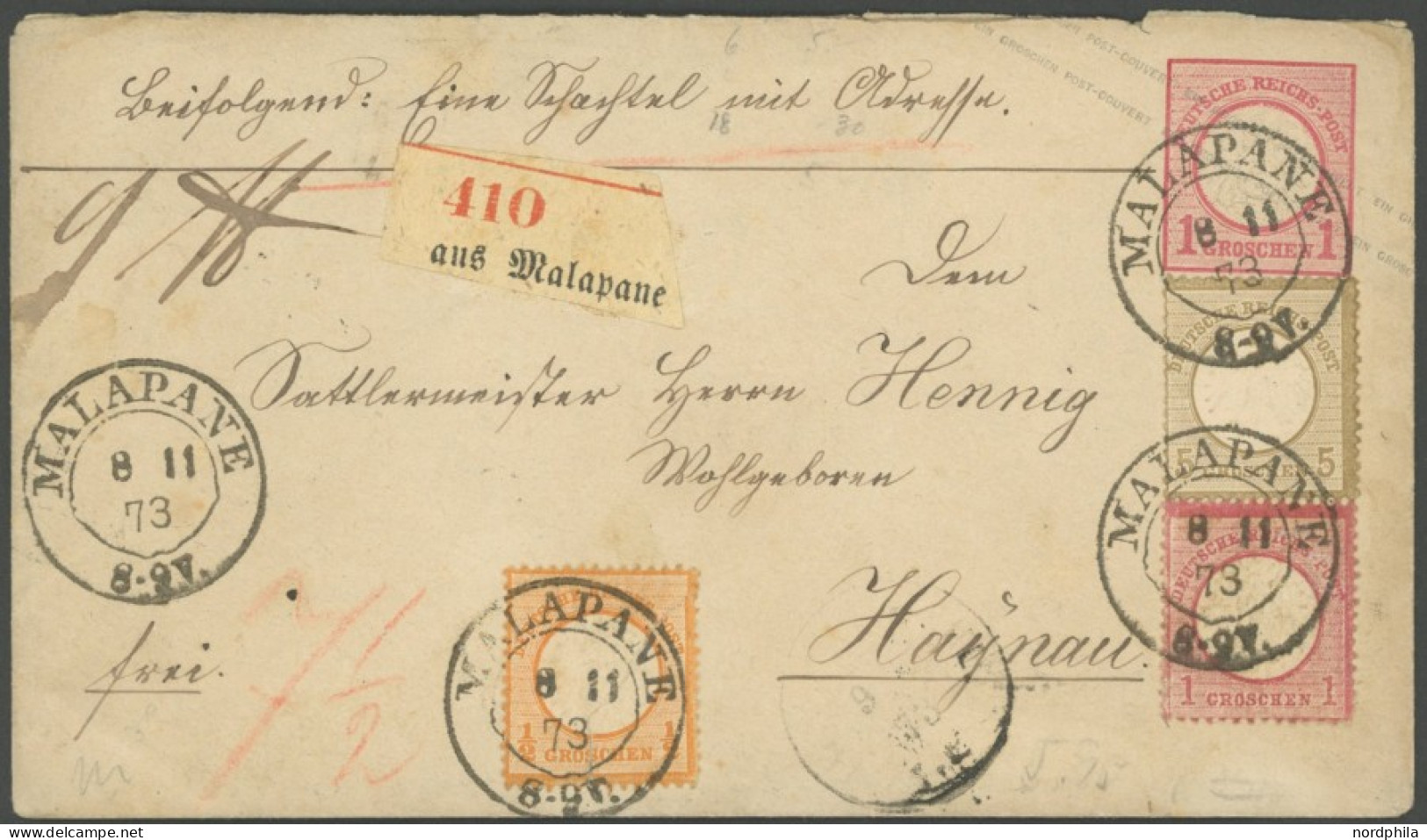 Dt. Reich 6,18/9 BRIEF, 1873, 5 Gr. Kleiner Brustschild Mit 1/2 Gr. (durchgehender Riss) Und 1 Gr. Großer Brustschild Al - Sonstige & Ohne Zuordnung