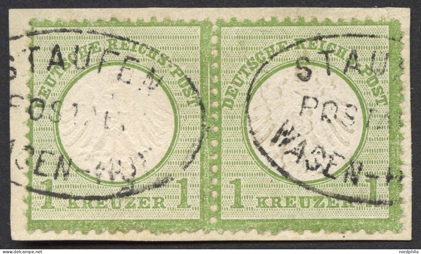 Dt. Reich 7 Paar BrfStk, 1872, 1 Kr. Gelblichgrün Im Waagerechten Paar, Postablagestempel STAUFEN/WASEN-HOF, üblich Gezä - Usados