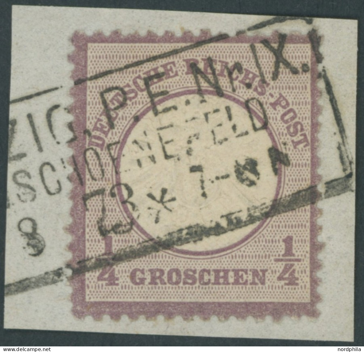 Dt. Reich 16 BrfStk, 1872, 1/4 Gr. Grauviolett, R3 LEIPZIG P.E.Nr. IX NEUSCHÖNFELD, Prachtbriefstück, Gepr. Sommer - Gebraucht