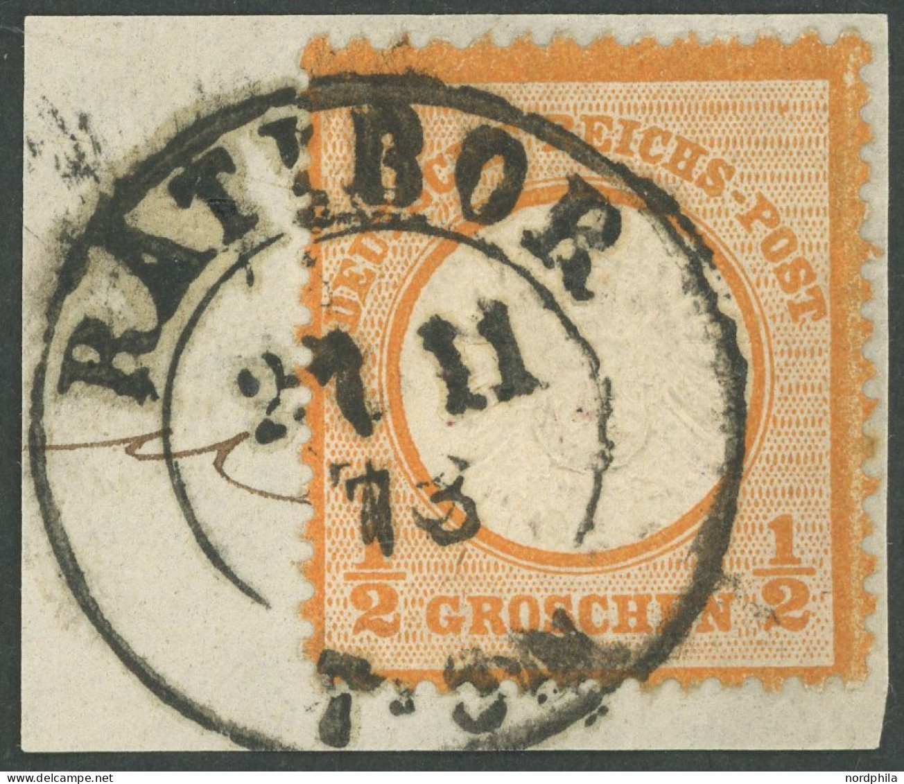 Dt. Reich 18 PräF. BrfStk, 1872, 1/2 Gr. Orange Mit Deutlichem Prägeausfall Rechts Unten Neben Dem Schild, K2 RATIBOR, P - Other & Unclassified
