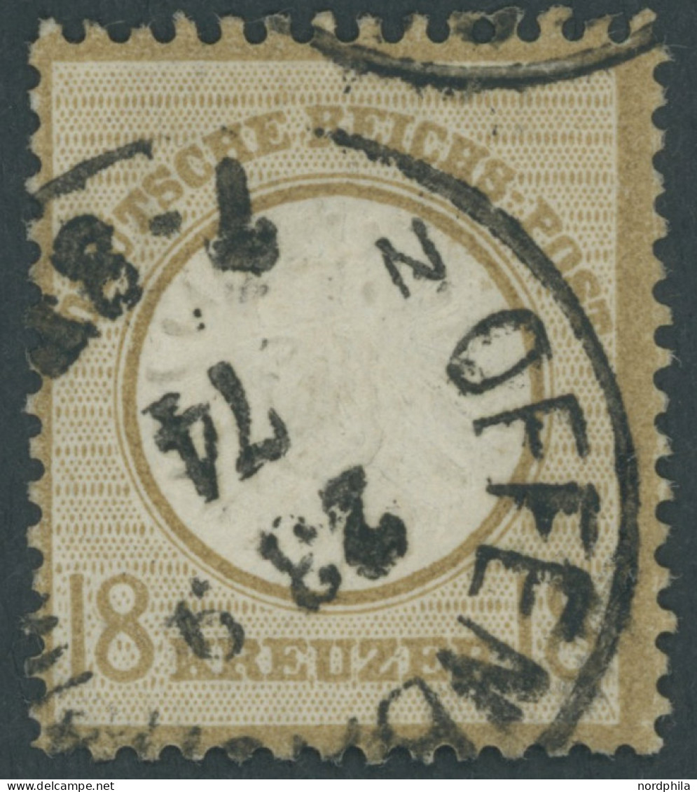 Dt. Reich 28 O, 1872, 18 Kr. Schwärzlichocker, K1 OFFENBACH, Farbfrisches Prachtstück, Fotoattest Hennies, Mi. 2800.- - Usati