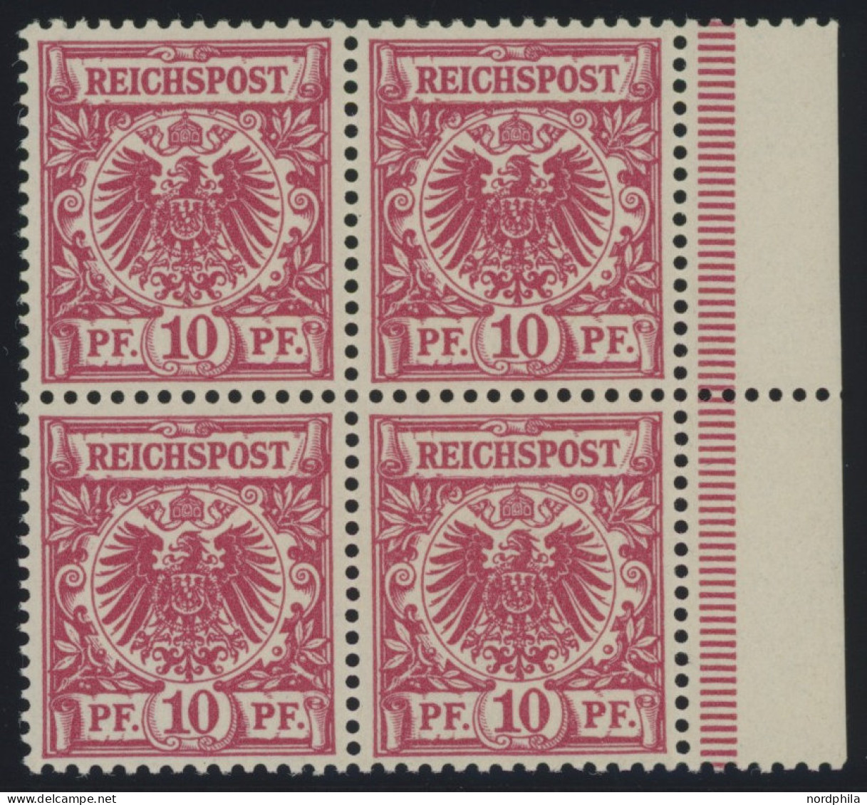 Dt. Reich 47da VB , 1893, 10 Pf. Rotkarmin Im Randviererblock, Postfrisch, Kabinett, Gepr. Zenker - Ungebraucht