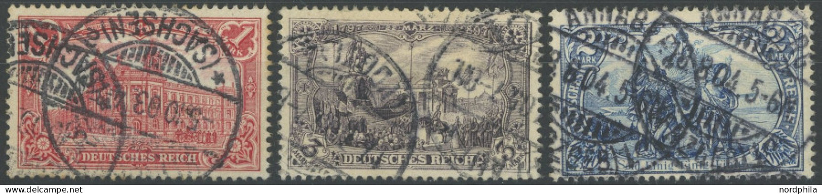 Dt. Reich 78,80,82B O, 1902, 1, 3 Und 2 M., Alle Gezähnt B, Ohne Wz., 3 Prachtwerte, Mi. 110.- - Usados