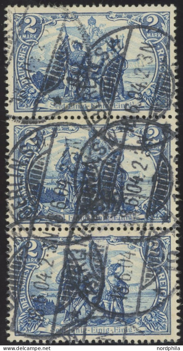 Dt. Reich 82B O, 1902, 2 M. Schwarzblau, Gezähnt B, Ohne Wz., Im Senkrechten Dreierstreifen, Pracht, Mi. (120.-) - Other & Unclassified