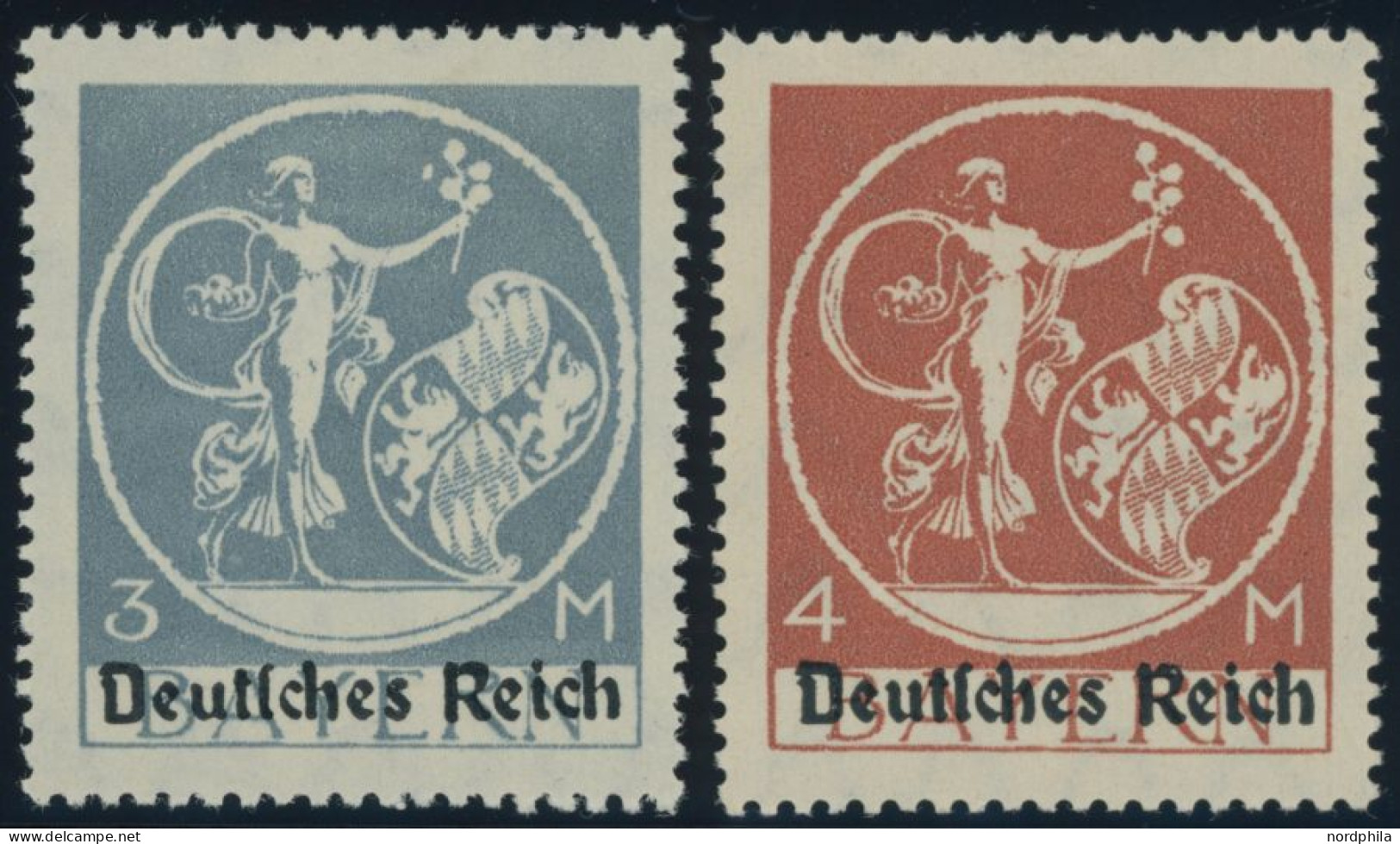 Dt. Reich 134PFIII,135PFIV , 1920, 3 M. Grautürkis Und 4 M. Schwärzlichorangerot, Je Mit Plattenfehler Blume In Rechter  - Unused Stamps