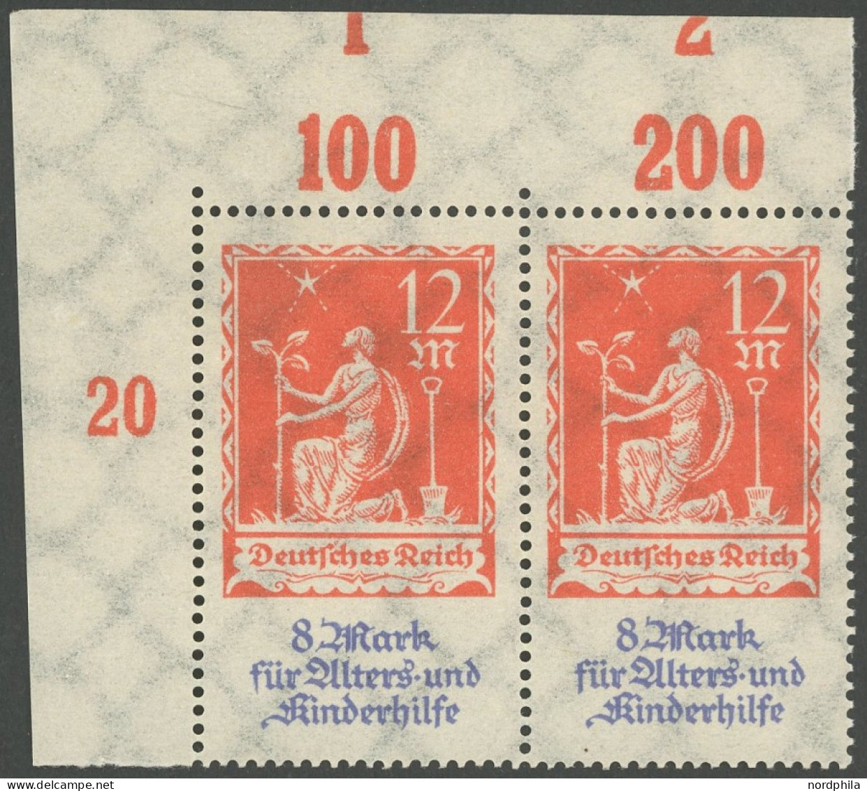 Dt. Reich 234PF , 1922, 12 M. Allegorie Mit Plattenfehler F Unten Links Abgeschrägt (Feld 1), Postfrisch, Pracht - Other & Unclassified