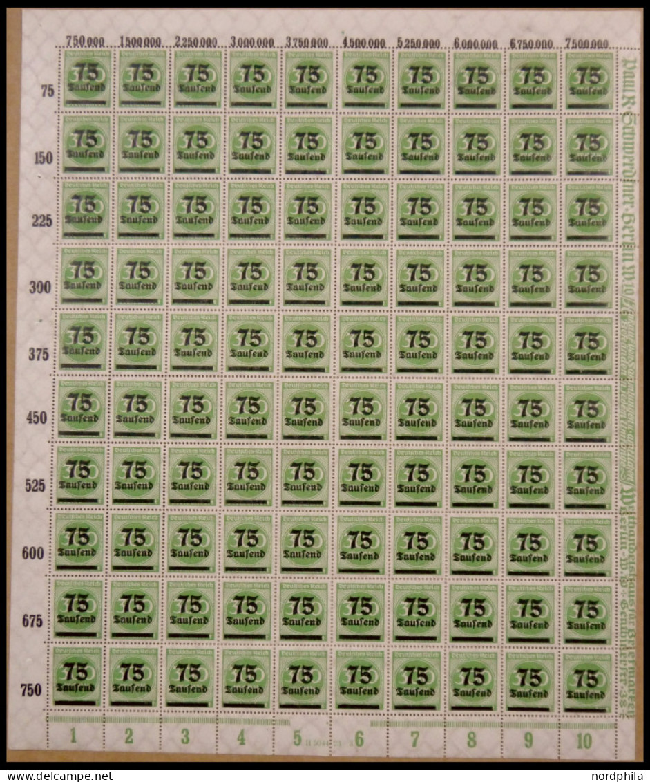 Dt. Reich 286 , 1923, 75 Tsd. Auf 300 M. Im Bogen (100), Platte 3, Rechter Rand Durchgezähnt, Mit HAN 5044.23, Mit Platt - Other & Unclassified