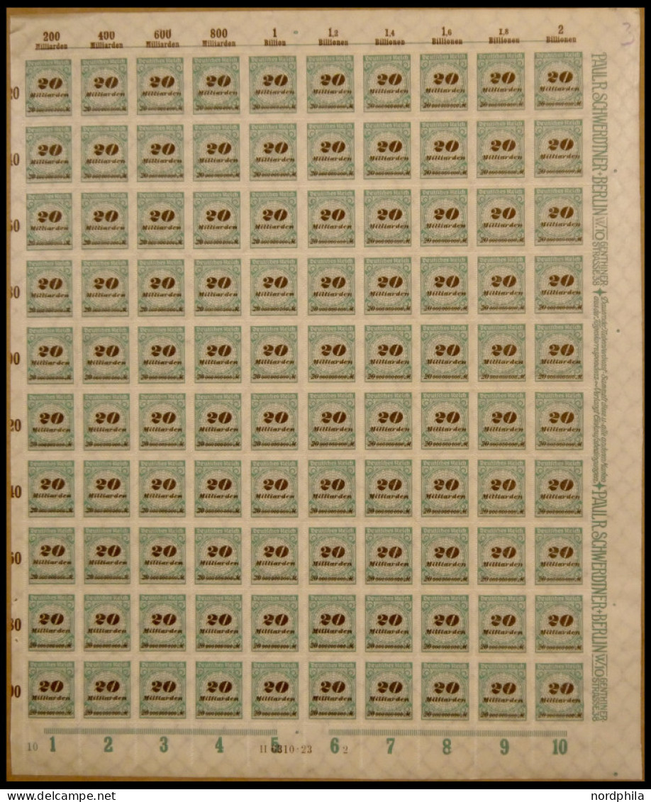 Dt. Reich 329B , 1923, 20 Mrd. M. Opalgrün/schwärzlichockerbraun, Durchstochen, Im Bogen (100), Plattendruck C, Postfris - Other & Unclassified