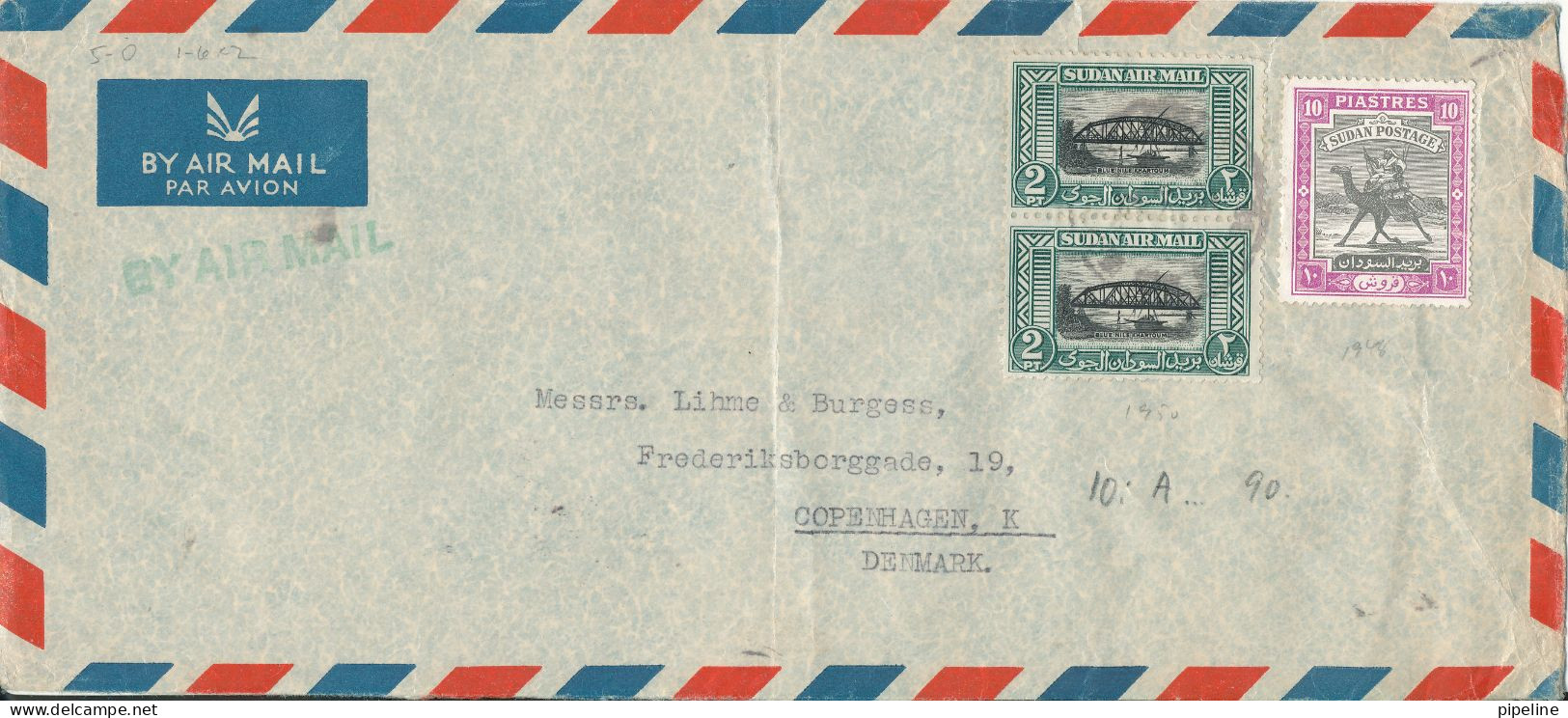 Sudan Air Mail Cover Sent To Denmark 1948 ??? Topic Stamps Folded Cover - Soedan (...-1951)