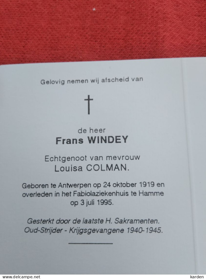 Doodsprentje Frans Windey / Antwerpen 24/10/1919 Hamme 3/7/1995 ( Louisa Colman ) - Religione & Esoterismo