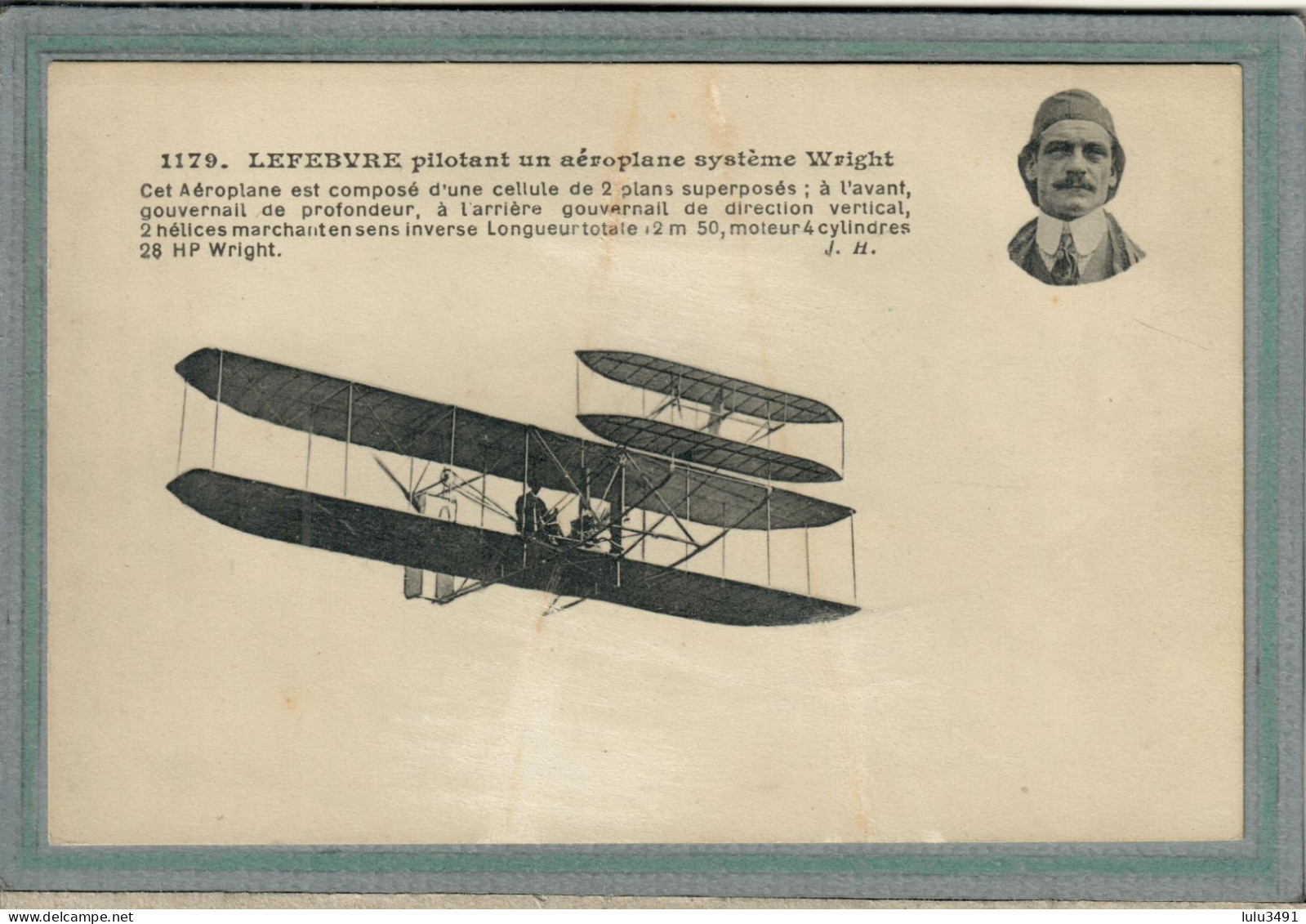 CPA - Thème: AVIATION, Oiseaux De France, Aéroplane-Biplan Wright, Aviateur, Piloté Par Lefebvre En 1910 - Aviateurs