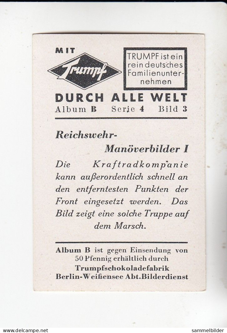 Mit Trumpf Durch Alle Welt Reichswehr Manöverbilder I Kraftradkompanie B Serie 4 #3 Von 1933 - Zigarettenmarken