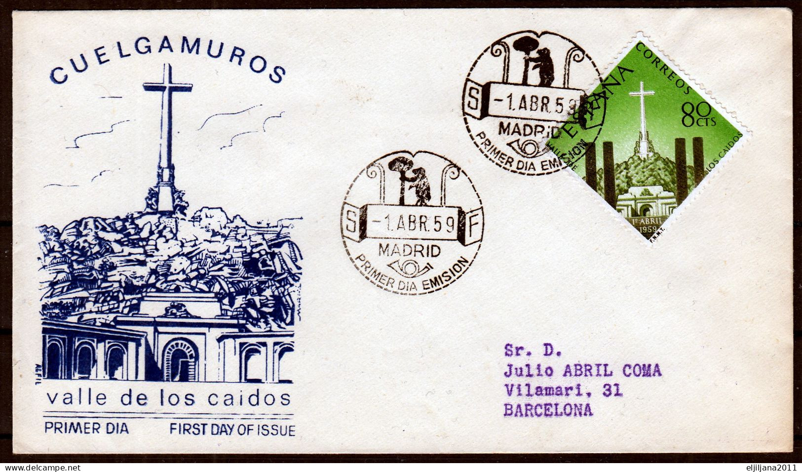 SPAIN 1959 Madrid ⁕ FDC Cover CUELGAMUROS Valle De Los Caidos Mi.1145 ⁕ - FDC