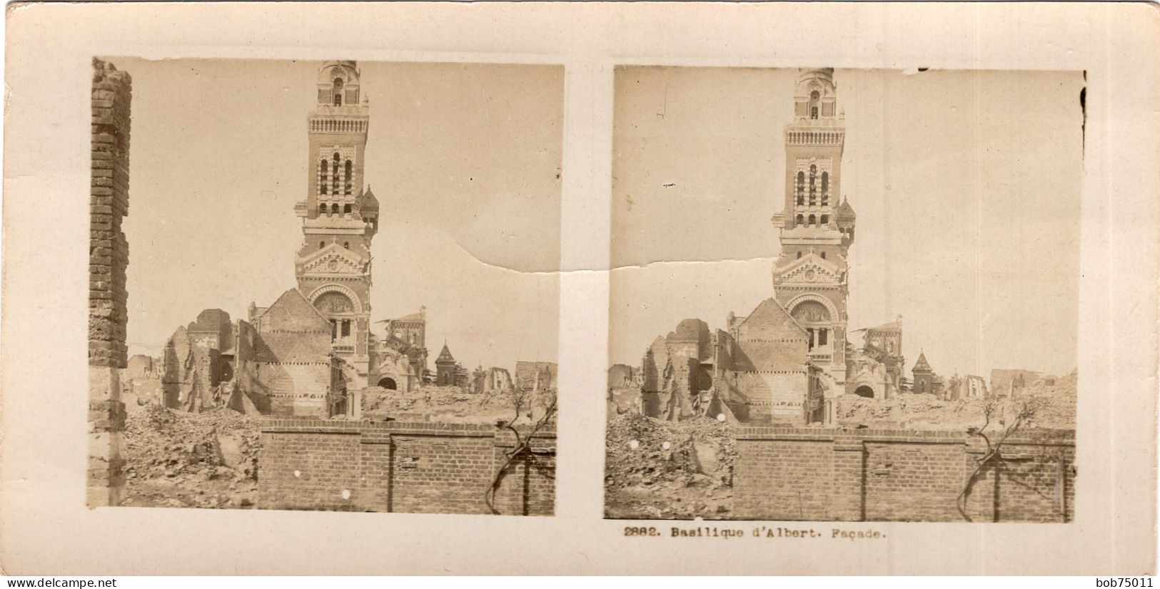 Photo Stéréoscopique De 14-18 , Basilique D'Albert, Facade ( Dans La Somme ) - 1914-18