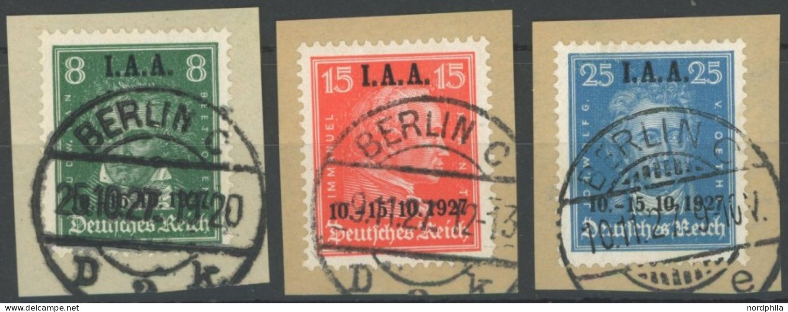 Dt. Reich 407-09 BrfStk, 1927, I.A.A., Prachtsatz Auf Briefstücken, Mi. 250.- - Andere & Zonder Classificatie