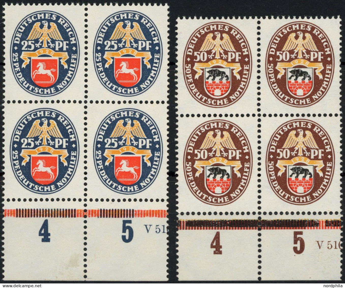 Dt. Reich 428/9Y VB , 1928, 25 Und 50 Pf. Nothilfe, Wz. Liegend, Je Im Unterrand-Viererblock, Postfrisch, Pracht, Mi. 94 - Other & Unclassified