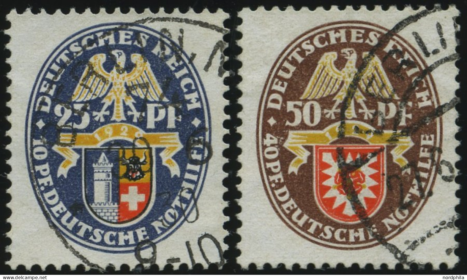 Dt. Reich 433/4 O, 1929, 25 Und 50 Pf. Nothilfe, 2 Prachtwerte, Mi. 185.- - Usati