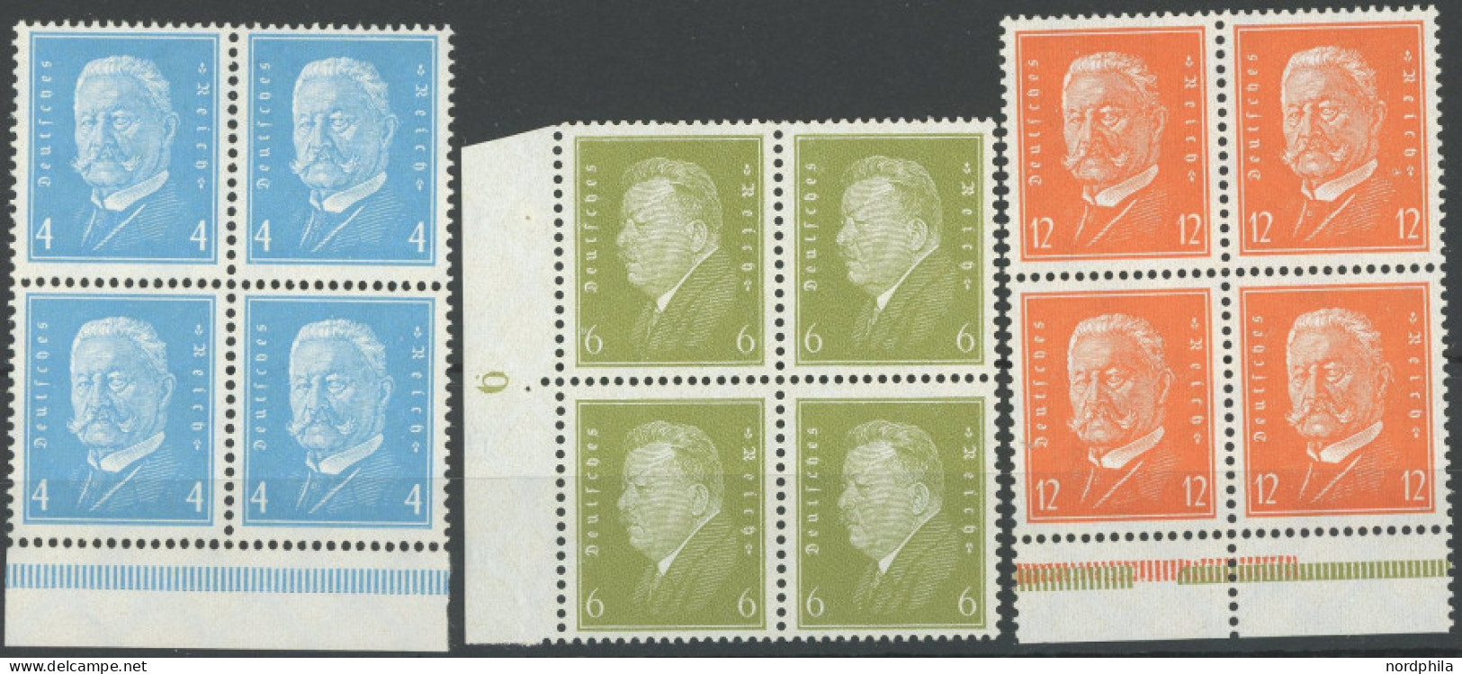 Dt. Reich 454,465/6 VB , 1931/2, 4, 6 Und 12 Pf. Hindenburg, Je Im Randviererblock, Postfrisch, Pracht, Mi. 153.- - Other & Unclassified