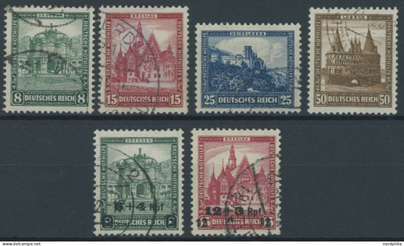 Dt. Reich 45964 O, 1931/2, Nothilfe, 6 Prachtwerte, Mi. 168,. - Oblitérés