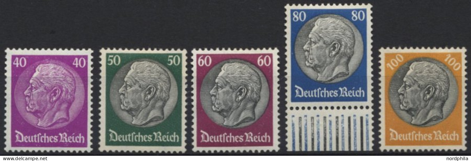 Dt. Reich 491-95 , 1933, 40 - 100 Pf. Hindenburg, Wz. 2, Falzreste, 5 Prachtwerte, Mi. 147.- - Unused Stamps