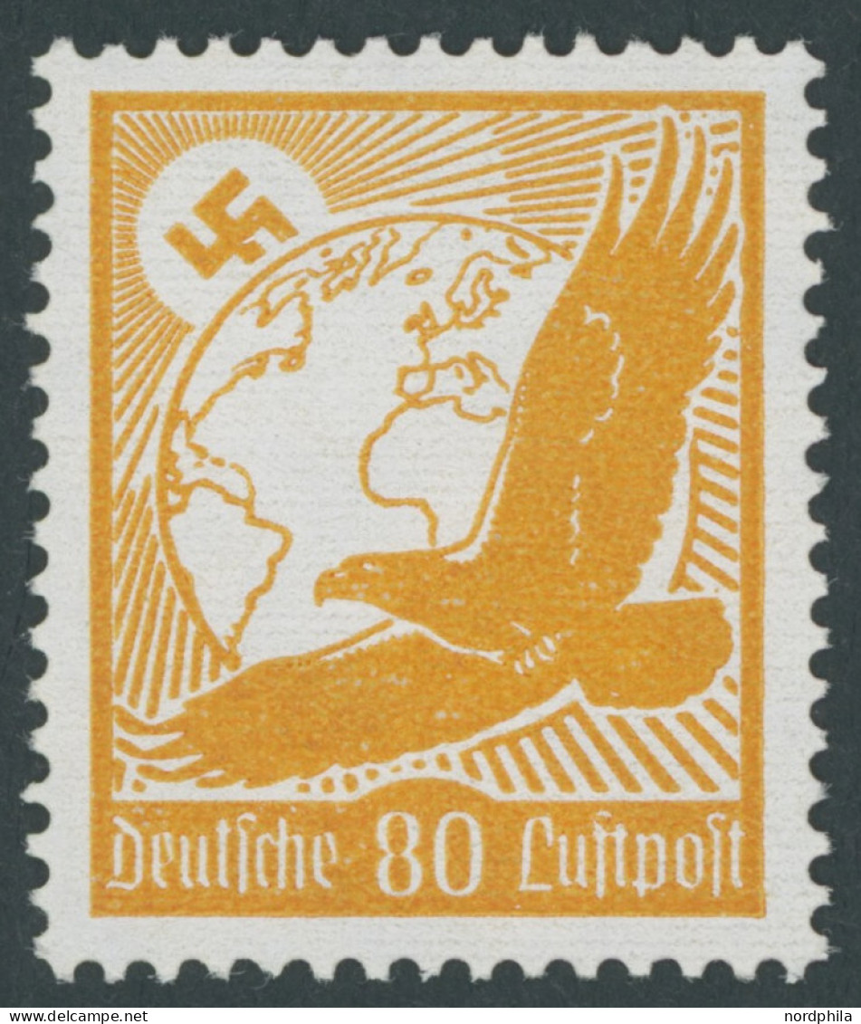 Dt. Reich 536y , 1934, 80 Pf. Flugpost, Waagerechte Gummiriffelung, Postfrisch, Pracht, Mi. 75.- - Neufs