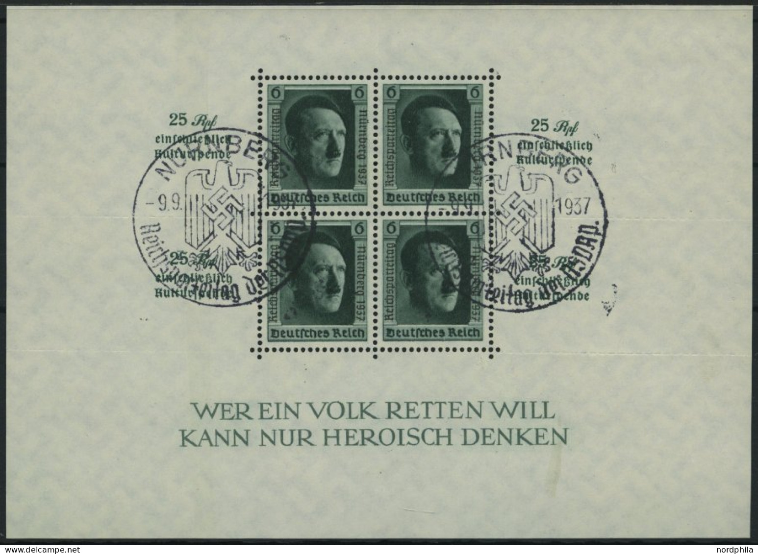 Dt. Reich Bl. 11 O, 1937, Block Reichsparteitag, Sonderstempel, Pracht, Mi. 60.- - Blocks & Sheetlets