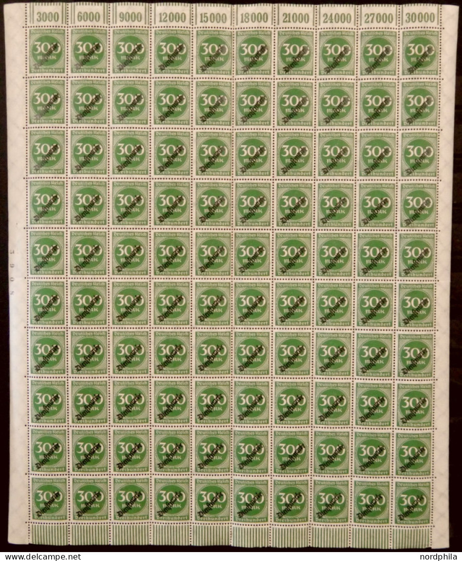 DIENSTMARKEN D 79 , 1923, 300 M. Schwärzlichgelbgrün Im Bogen (100), Feld 85 Mit Abart Mi.Nr. 79 PFIII, Postfrisch, Prac - Officials