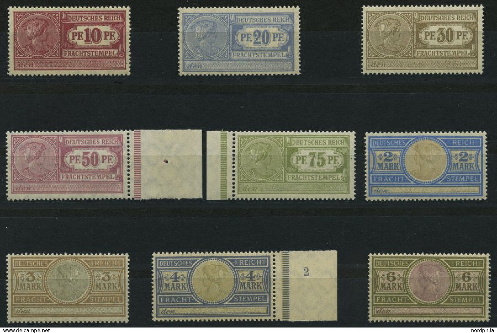 DIENSTMARKEN , 1906, 10 Pf. - 6 Mk. Frachtstempelmarken, Wz. Kreuzblüten, 9 Werte Postfrisch, Pracht - Officials