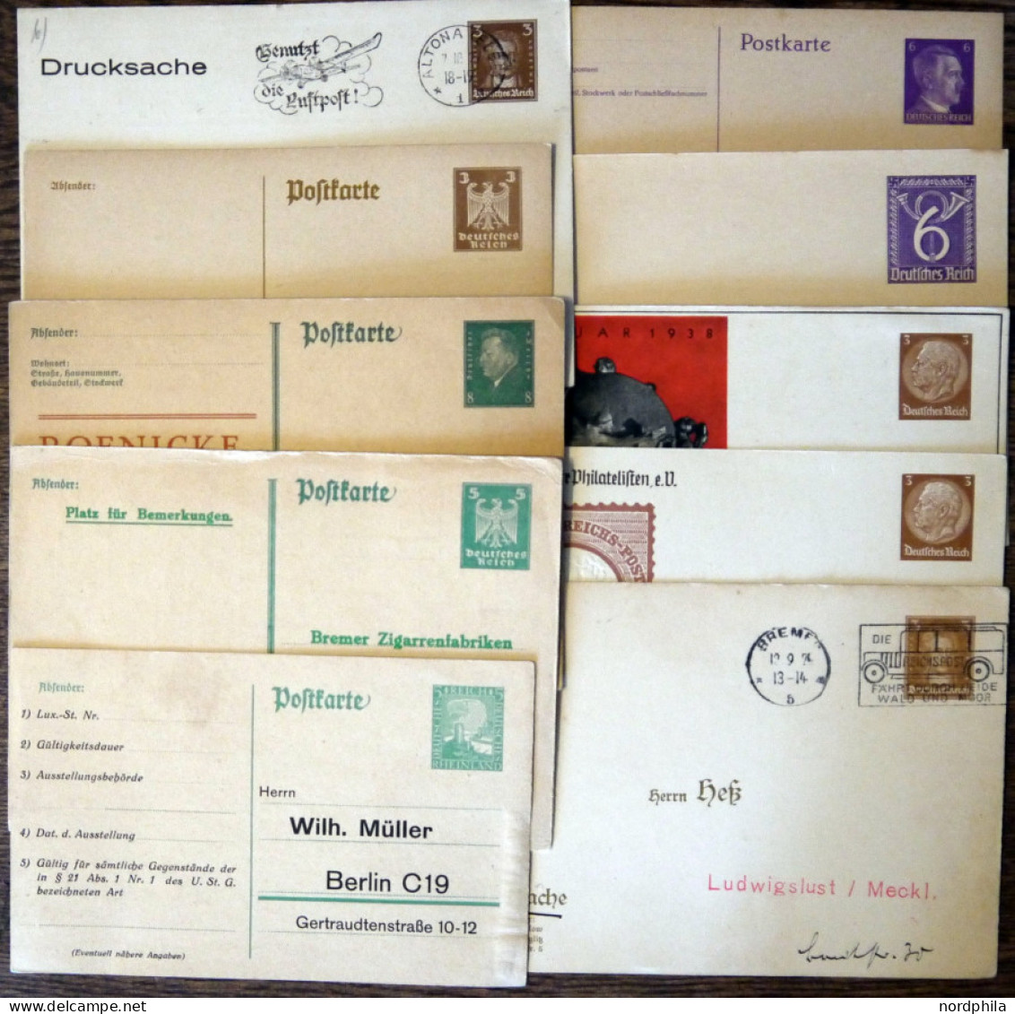 GANZSACHEN PP BRIEF, Privatpost: 1923-1940, 10 Verschiedene Karten, Pracht - Altri & Non Classificati