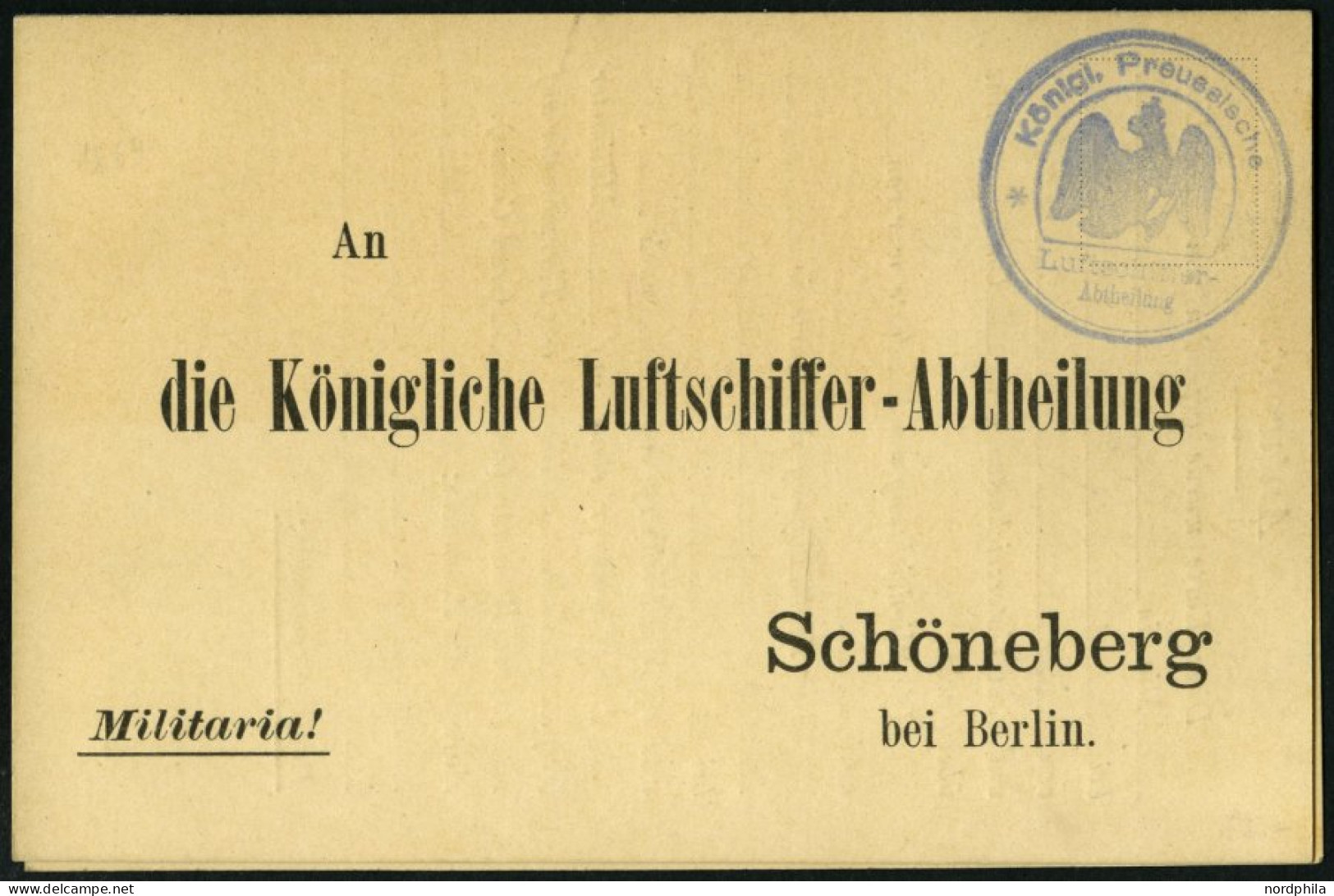 ZEPPELINPOST - MILITÄRLUFTSCHIFFAHRT Die Preussische Luftschiffer-Abteilung: Ca. 1870, Ungebrauchte Zweiteilige Vordruck - Posta Aerea & Zeppelin